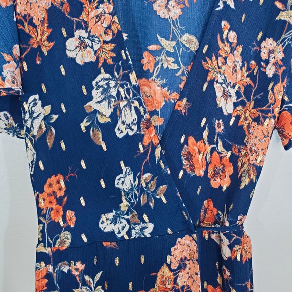 Lulu's Divine Days Navy Blue Floral Print Wrap Maxi Dress S - Picture 9 of 14